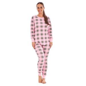 Keanu Womens/Ladies Buffalo Check Thermal Long Pyjama Set / Pink/Gray